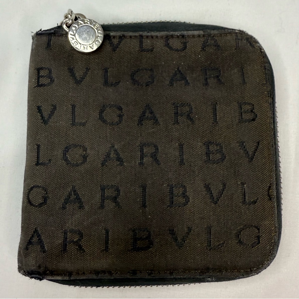 Bvlgari Logo Mania Wallet Black And Brown Canvas Vguc